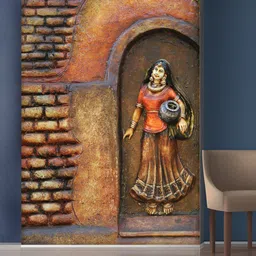 999Store Brown & Red Bricks & Village Women Mural Self-Adhesive Wallpaper-picture-18