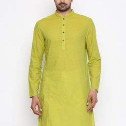 indus route by Pantaloons Men Green Solid Straight Kurta-23