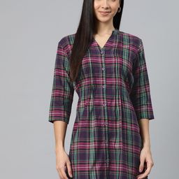 One Femme Checked Mandarin Collar Shirt Mini Dress-image-99
