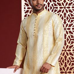 MANQ Men Embroidered Chikankari Pure Cotton Kurta with Pyjamas-picture-53