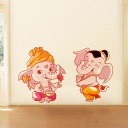 rawpockets Pink & Orange Lord Baby Ganesha Dual Combo PVC Vinyl Wall Sticker-image-54