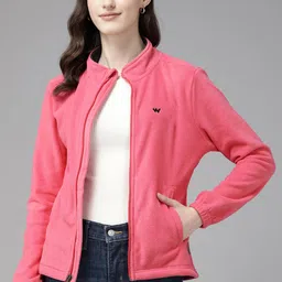Wildcraft Women Pink Mock Collar Open Front Jacket-image-58