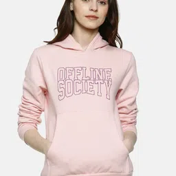 Campus Sutra Women Pink Printed Hooded Sweatshirt-picture-6