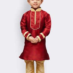 YK Boys Maroon & Gold-Toned Colourblocked Kurta with Pyjamas-6