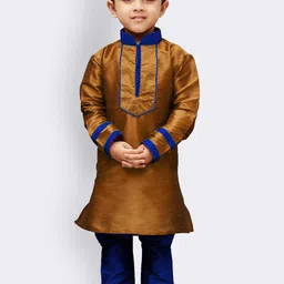 YK Boys Coffee Brown & Blue Colourblocked Kurta with Pyjamas-17