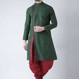 DEYANN Men Green Solid Dupion Silk Straight Kurta-picture-38