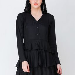 SCORPIUS Women Black Solid Fit and Flare Dress-image-0