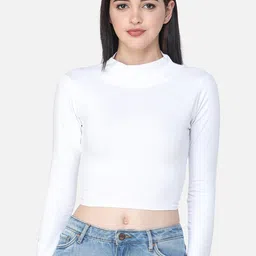 SCORPIUS Women White Solid Fitted Top-image-23