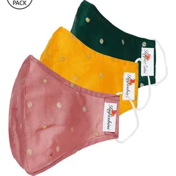 Imfashini Women Pack Of 3 Multicoloured Embroidered 2-Ply Reusable Cloth Masks-image-45