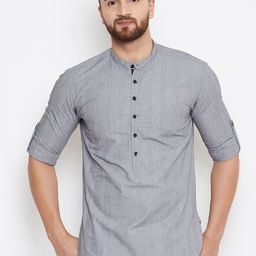 even Men Grey Striped Straight Kurta-image-55