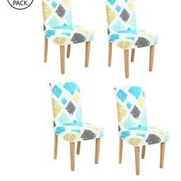 Cortina Set Of 4 Blue & White Printed Chair Covers-18