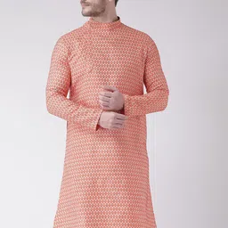 DEYANN Men Orange Woven Design Kurta-picture-11