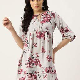 Rue Collection Floral Print Tie-Up Neck Bishop Sleeve Crepe A-Line Dress-image-74