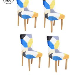 Cortina Set of 4 White & Blue Printed Chair Covers-34