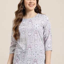 HERE&NOW Geometric Printed V-Neck Kurti-picture-25