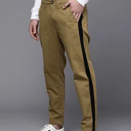 WROGN Men Khaki Slim Fit Side Striped Chinos-image-33