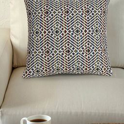 Mezposh Off-White & Blue Set of Single Geometric Square Cushion Covers-1