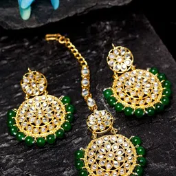 Shining Diva Gold-Plated Green & White Kundan Studded Jewellery Set-picture-14