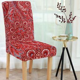 Cortina Set Of 6 Maroon & Pink Printed Chair Covers-12