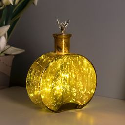 Homesake Gold-Toned Printed Handcrafted Round Bottle Lamp-43