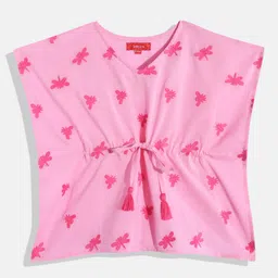Indo Era Animal Embroidered Kimono Sleeve Cotton Kaftan Top-image-85