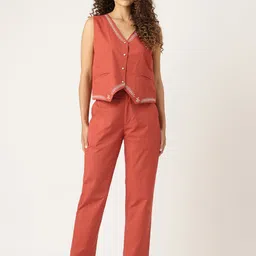 MISRI Embroidered Pure Cotton Waistcoat With Trousers-picture-31