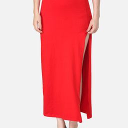 SCORPIUS Women Red Solid Straight Midi Skirt-11