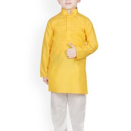 SG YUVRAJ Boys Yellow & Cream-Coloured Solid Kurta with Pyjamas-20