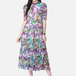SCORPIUS Women Multicoloured Printed Fit and Flare Dress-2