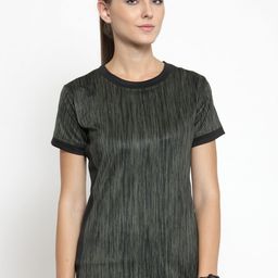 Boston Club Women Green Striped Round Neck T-shirt-image-93