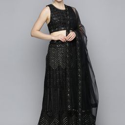 Kvsfab Black Embroidered Sequinned Semi-Stitched Lehenga & Unstitched Blouse With Dupatta-picture-12