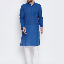 even Men Blue & White Solid Kurta with Pyjamas-image-80