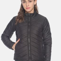 Campus Sutra Women Black Solid Windcheater Padded Jacket-picture-13