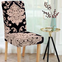Cortina Set of 4 Black & Beige Printed Chair Covers-32