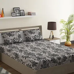 SWAYAM Black & White Ethnic Motifs 120 TC Cotton 1  King Bedsheet with 2 Pillow Covers-image-17