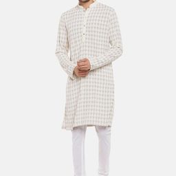 Ethnicity Men Grey & White Embroidered Kurta with Churidar-image-90