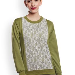 Belle Fille Women Olive Green Solid Sweatshirt with Lace Detail-image-39