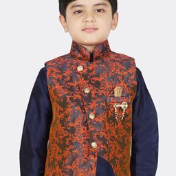 SG YUVRAJ Boys Black & Orange Ethnic Motifs Brocade Woven Design Nehru Jacket-51