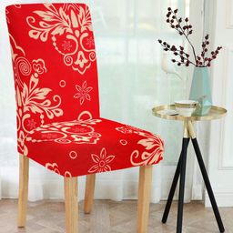 Cortina Set Of 8 Red & Beige Floral Printed Chair Covers-18