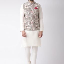 KISAH Men Floral Printed Kurta & Churidar with Jacket-84