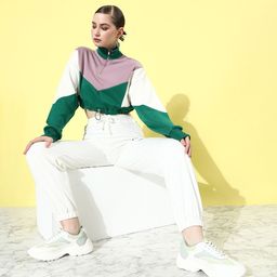 The Roadster Life Co.  Colourblocked Mock-Collar Crop Sweatshirt-image-42