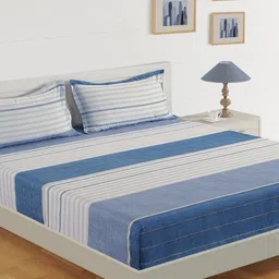 SWAYAM Grey & Blue Striped 200 TC Cotton 1 King Bedsheet with 2 Pillow Covers-image-64