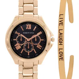JOKER & WITCH Women Black & Rose Gold-Toned Hour Watch & Bracelet Gift Set-JWBS392-image-85