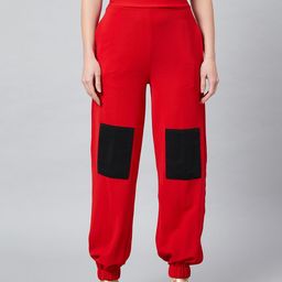 Athena Women Red & Black Loose Fit Solid Joggers-image-62