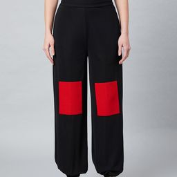 Athena Women Black & Red Loose Fit Solid Joggers-86