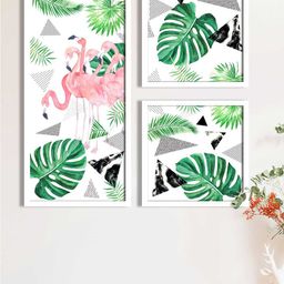 Art Street Set Of 3 Pink & Green Flamingos Printed Framed Wall Art-53