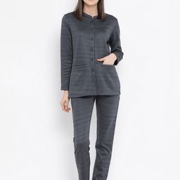Kanvin Women Navy Blue Striped Night Suit-image-40