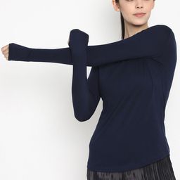 appulse Women Navy Blue Solid Round Neck T-shirt-image-60