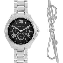 JOKER & WITCH Women Black & Silver-Toned Casino Royale Watch & Bracelet Gift Set-JWBS350-image-52