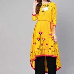 Pannkh Women Yellow Printed A-Line Kurta-image-65